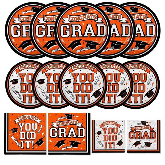 Gatherfun Graduation Party Supplies Dinnerware Set Orange Disposable Plate s29 - Picture 1 of 6